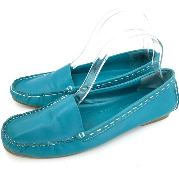 Vintage Westies loafers flats driving mocs turquoise white stitching 7M - Picture 8 of 8